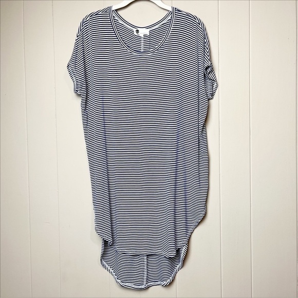 Anthropologie Floreat blue striped tunic top XS stretch jersey knit high low - Picture 2 of 10